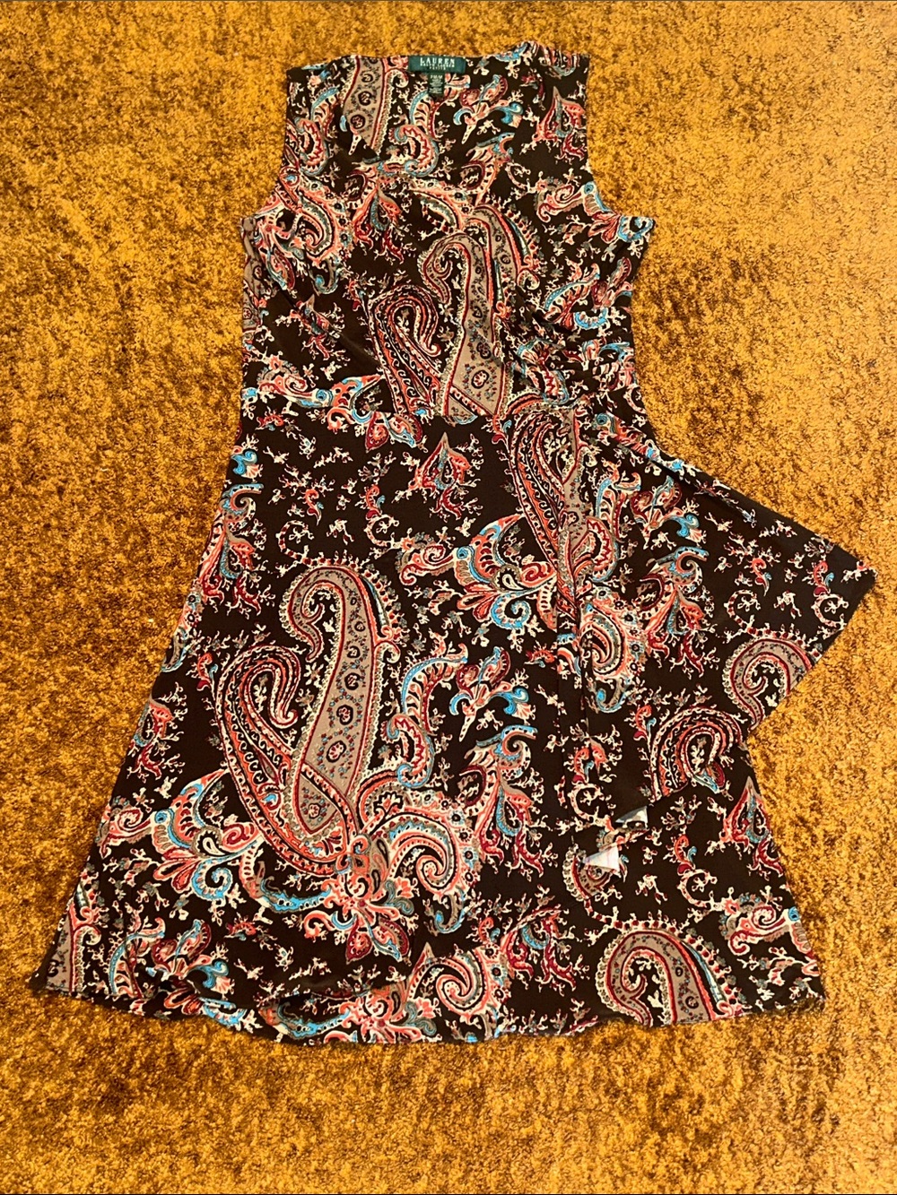 Talbots Brown Paisley Midi Dress with Red and Teal Accents - Picture 1 of 6
